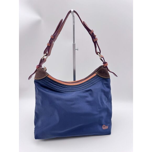 Dooney & Bourke Nylon Shoulder Bag – Navy with Brown Leather Trim – EUC - Picture 1 of 7